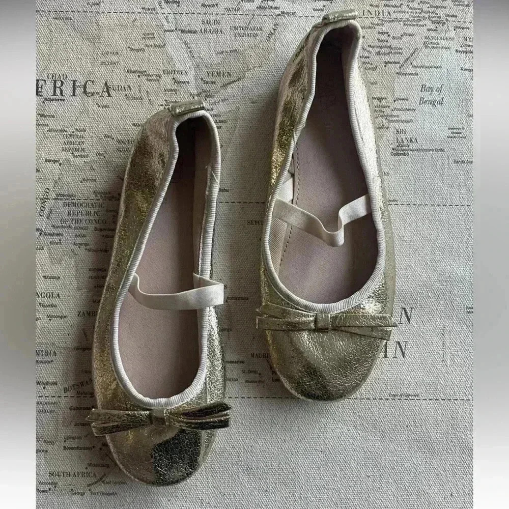 ZARA 31 (13.5), Gold Bow Ballet Flats